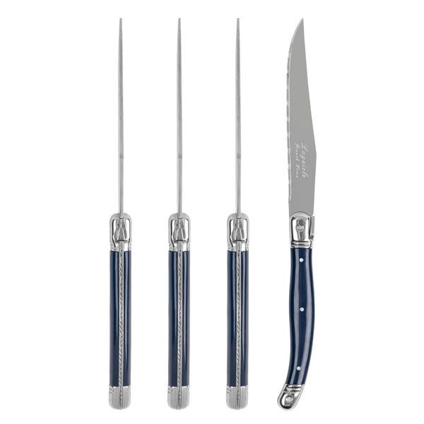 french home French Home Laguiole Connoisseur 4-Piece Steak Knife Set with Navy Handles