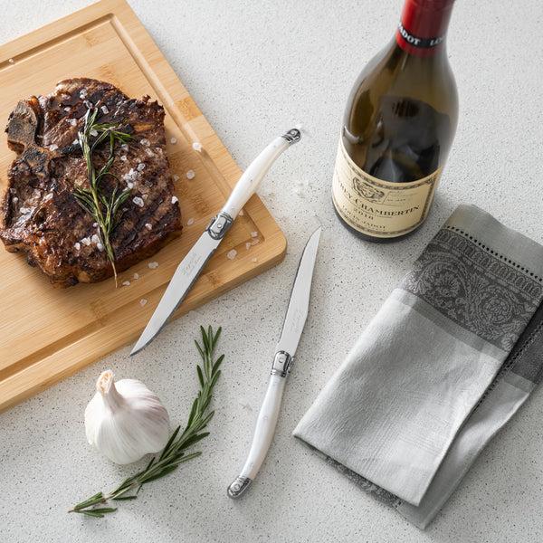 French Home French Home Laguiole Connoisseur 4-Piece Steak Knife Set With Pearl White Handles