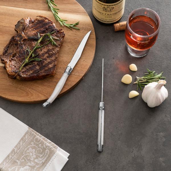 French Home French Home Laguiole Connoisseur 4-Piece Steak Knife Set With Pearl White Handles