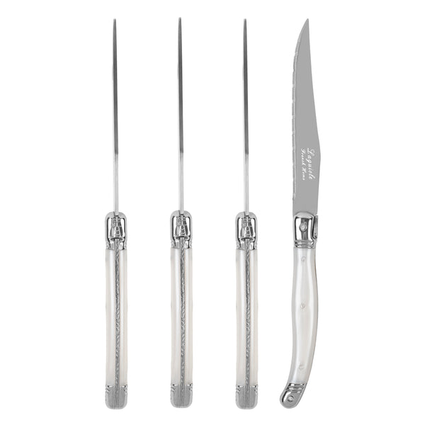 french home French Home Laguiole Connoisseur 4-Piece Steak Knife Set with Pearl White Handles