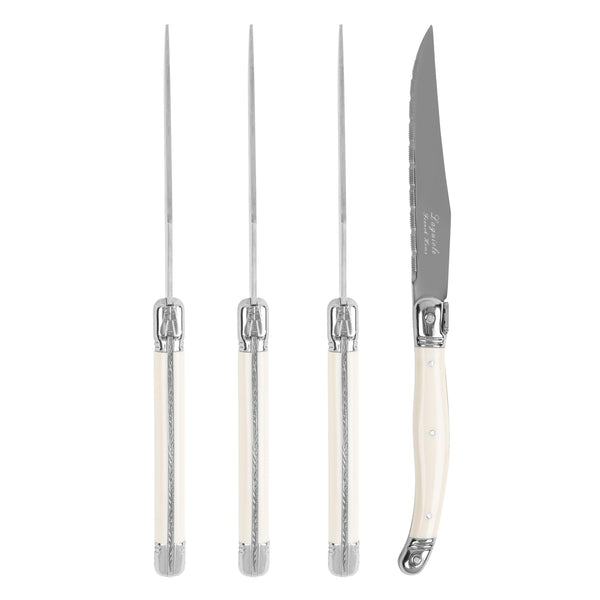 french home French Home Laguiole Connoisseur 4-Piece Steak Knife Set with Ivory-Colored Handles