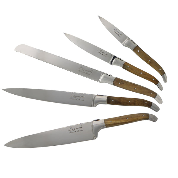 French Home French Home Laguiole Connoisseur Olivewood 5 Piece Kitchen Knife Set Plus Magnetic Display