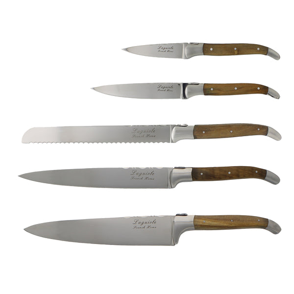 french home French Home Laguiole Connoisseur Olivewood 5 Piece Kitchen Knife Set plus Magnetic Display