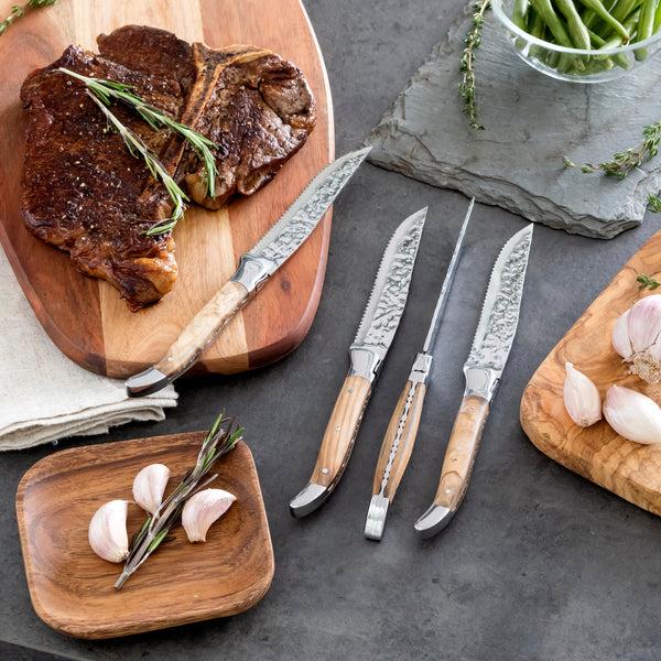 French Home French Home Laguiole Connoisseur Olivewood Handle BBQ Steak Knives Set Of 4