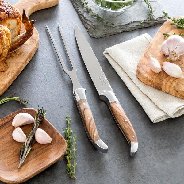 French Home French Home Laguiole Olive Wood Carving Knife And Fork Set