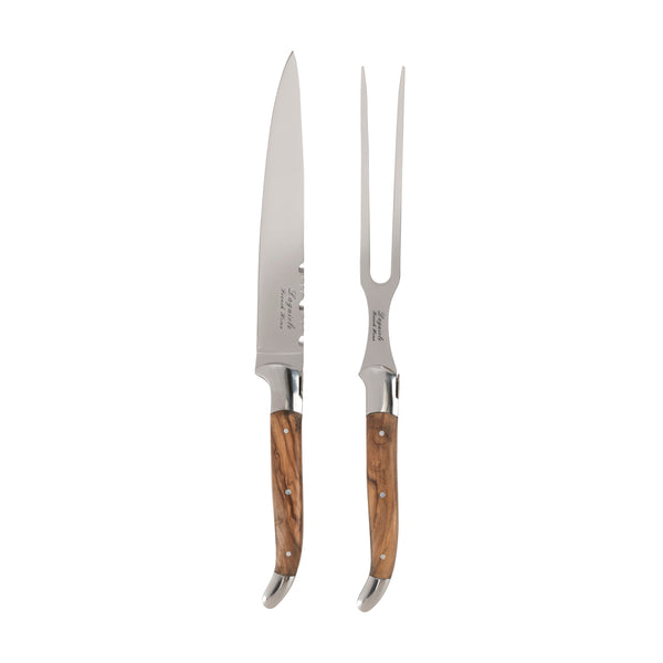 french home French Home Laguiole Olive Wood Carving Knife and Fork Set