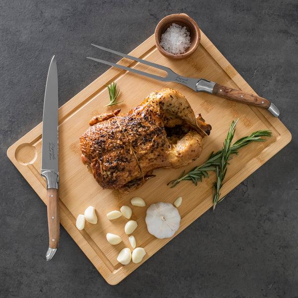 French Home French Home Laguiole Olive Wood Carving Set With Wood Cutting Board