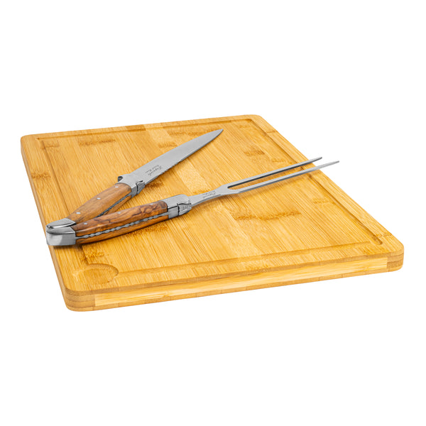 French Home French Home Laguiole Olive Wood Carving Set With Wood Cutting Board