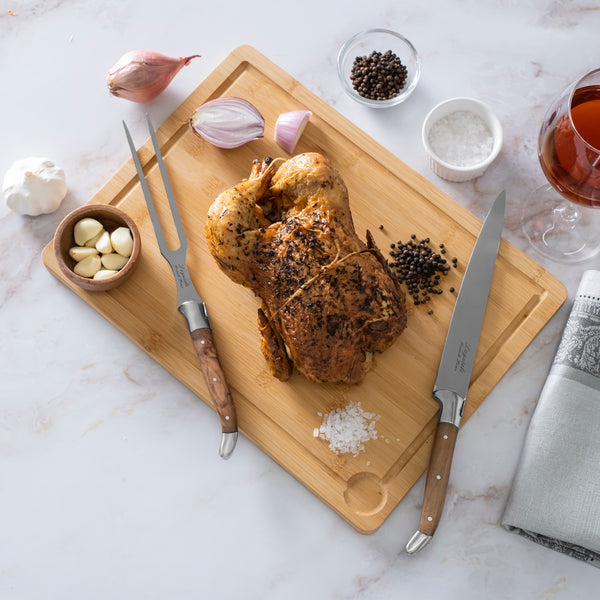 French Home French Home Laguiole Olive Wood Carving Set With Wood Cutting Board