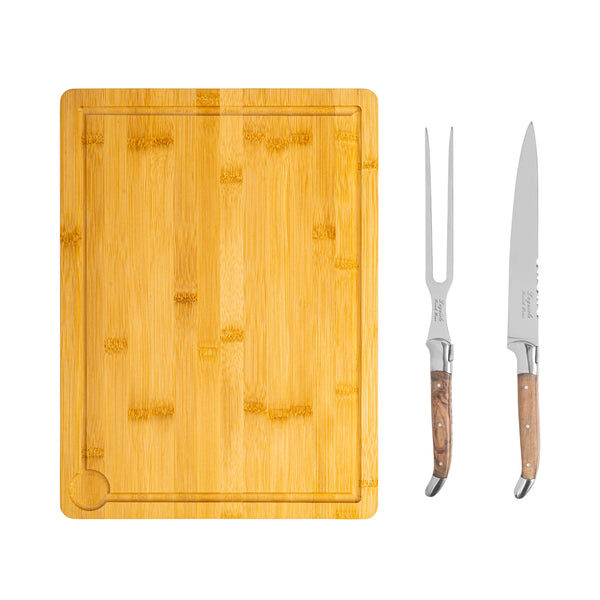 french home French Home Laguiole Olive Wood Carving Set with Wood Cutting Board