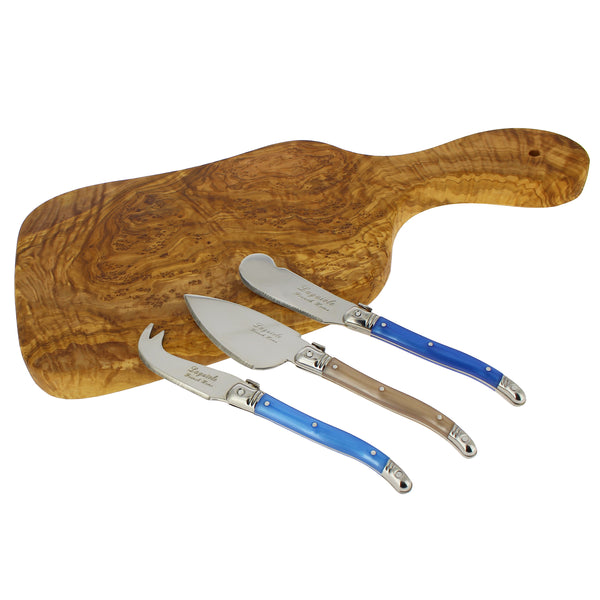 French Home French Home Laguiole Set Of 3 Cheese Knives With 14-inch Olive Wood Cheese Board