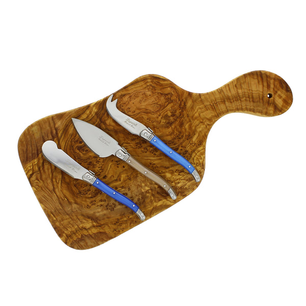 French Home French Home Laguiole Set Of 3 Cheese Knives With 14-inch Olive Wood Cheese Board