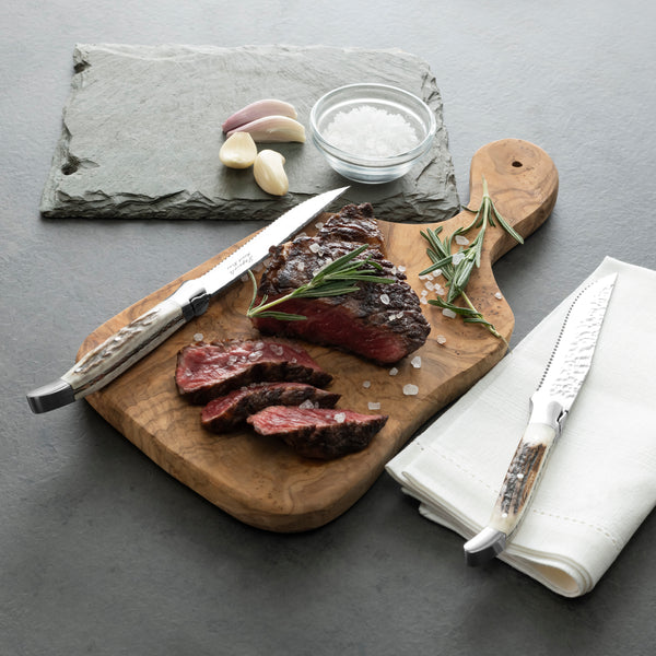 French Home French Home Laguiole Set Of 4 Connoisseur BBQ Steak Knives With Deer Horn Handles