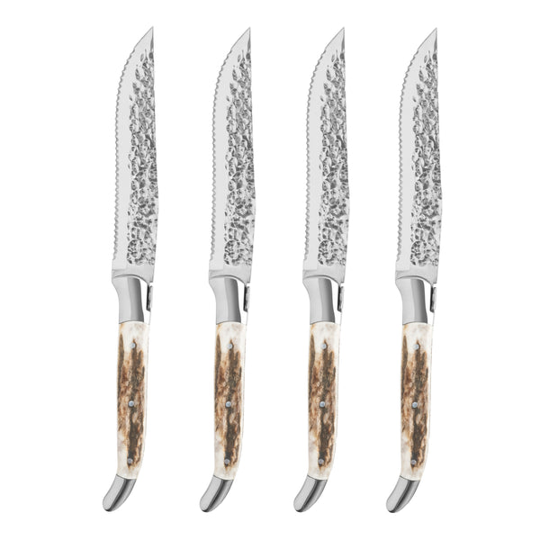 french home French Home Laguiole Set of 4 Connoisseur BBQ Steak Knives with Deer Horn Handles
