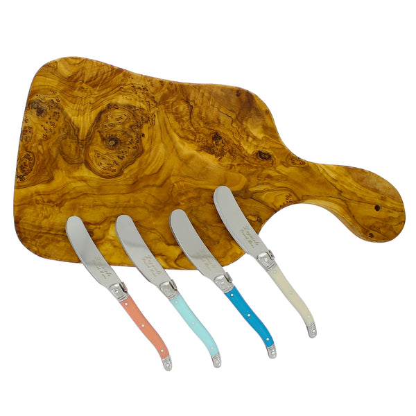 french home French Home Laguiole Set of 4 Spreaders with a 14-inch Olive Wood Cheese Board
