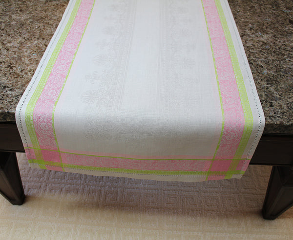 french home French Home Linen 20" x 68" Cleopatra Table Runner - Chartreuse Rose and Pale Lavender french home French Home Linen 20" x 68" Cleopatra Table Runner - Chartreuse Rose and Pale Lavender