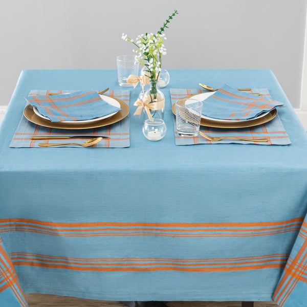 French Home French Home Linen 60" X 100" Boulevard Tablecloth – Denim And Terracotta