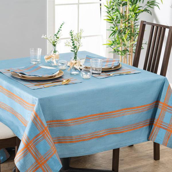 French Home French Home Linen 60" X 84" Boulevard Tablecloth – Denim And Terracotta