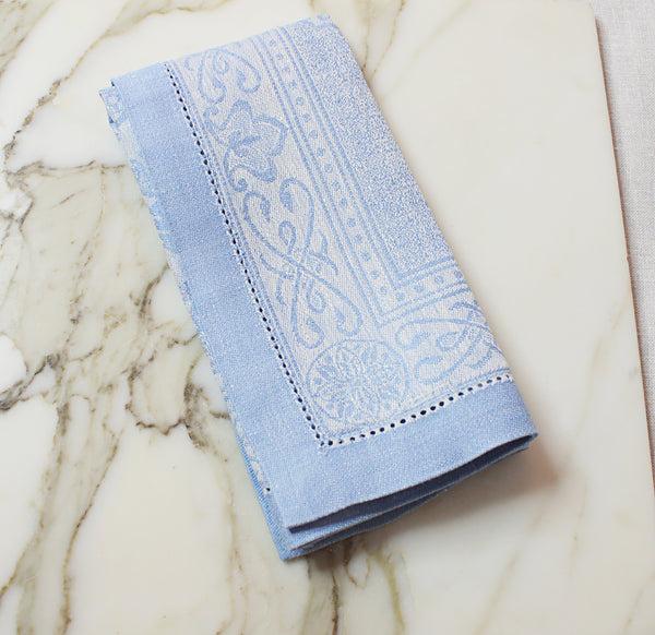 French Home French Home Linen Set Of 6 Astra Napkins - Ivory And Light Blue