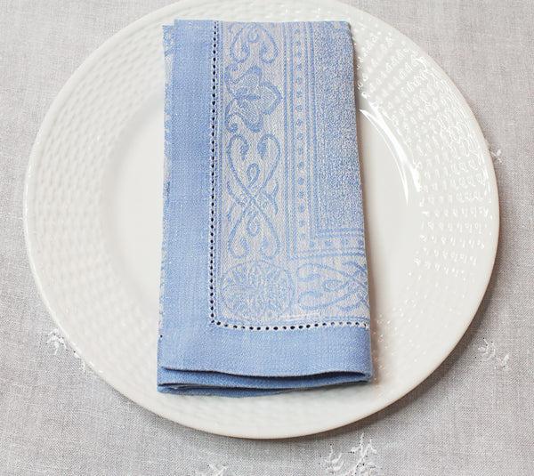 French Home French Home Linen Set Of 6 Astra Napkins - Ivory And Light Blue