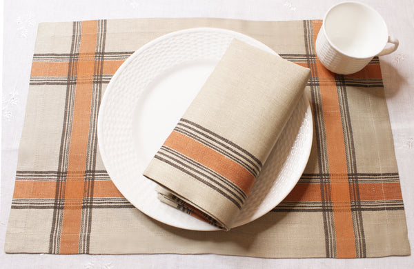 French Home French Home Linen Set Of 6 Boulevard Napkins - Tan Terracota Chocolate