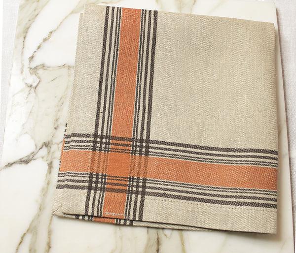 french home French Home Linen Set of 6 Boulevard Napkins - Tan Terracota Chocolate