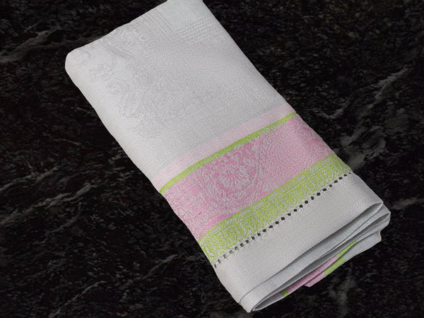 French Home French Home Linen Set Of 6 Cleopatra Napkins - Chartreuse Rose And Pale Lavender