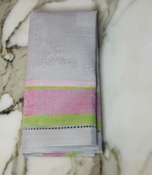 French Home French Home Linen Set Of 6 Cleopatra Napkins - Chartreuse Rose And Pale Lavender