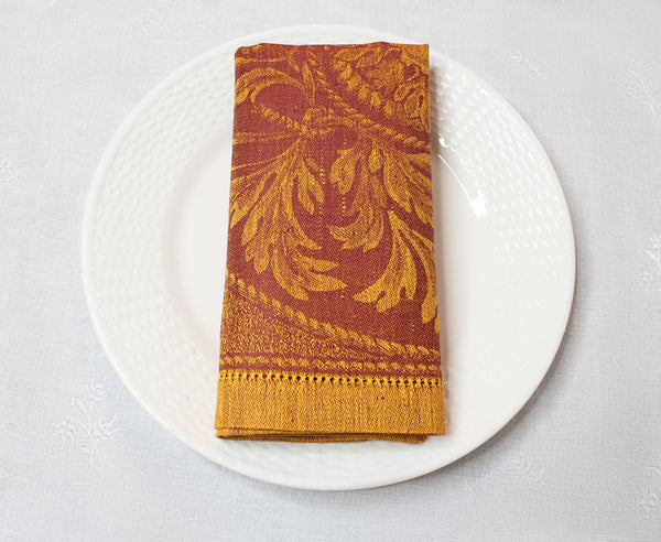 French Home French Home Linen Set Of 6 Renaissance Napkins - Warm Sienna And Saffron