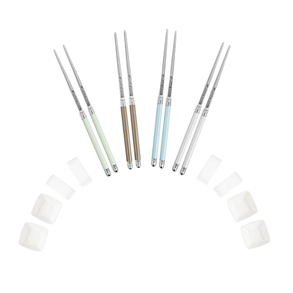 French Home French Home Mother Of Pearl Colored Chopsticks Ceramic Rests And Sauce Bowls Set Of 4 Pairs