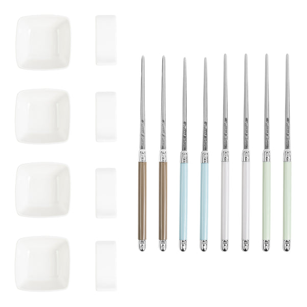 french home French Home Mother of Pearl Colored Chopsticks Ceramic Rests and Sauce Bowls Set of 4 Pairs