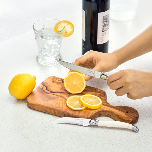 French Home French Home Olive Wood 11-inch Cutting Board And Set Of 2 Laguiole Citrus Knives