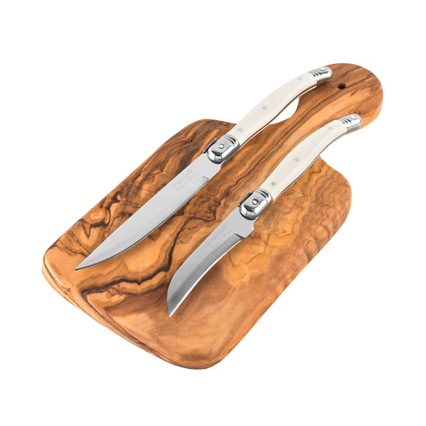 french home French Home Olive Wood 11-inch Cutting Board and Set of 2 Laguiole Citrus Knives