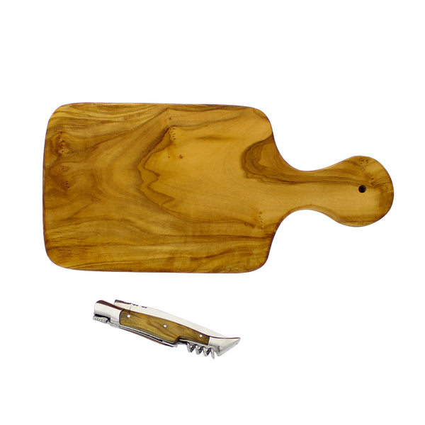French Home French Home Olive Wood 11-inch Cutting Board With A Laguiole Pocket Knife With Cork Screw