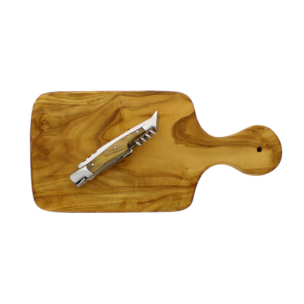 French Home French Home Olive Wood 11-inch Cutting Board With A Laguiole Pocket Knife With Cork Screw