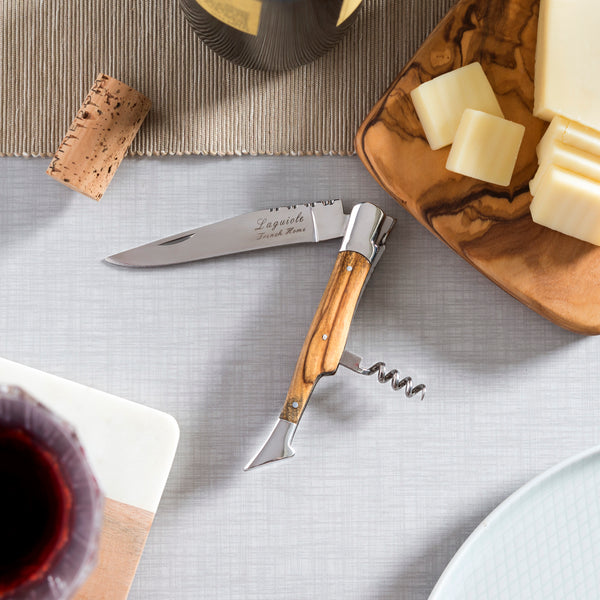French Home French Home Olive Wood 11-inch Cutting Board With A Laguiole Pocket Knife With Cork Screw