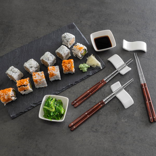 French Home French Home Pakkawood Chopsticks Ceramic Rests And Sauce Bowls Set Of 4 Pairs