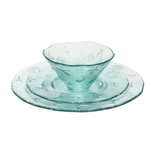 French Home French Home Recycled Clear Glass 12 Piece Coastal Dinnerware Set Service For 4