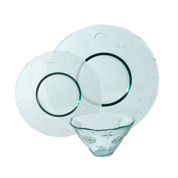 french home French Home Recycled Clear Glass 12 piece Coastal Dinnerware Set Service for 4