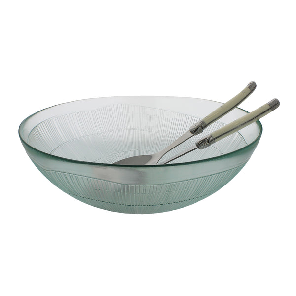 French Home French Home Recycled Glass Birch Salad Bowl And Laguiole Servers With Faux Ivory Handles