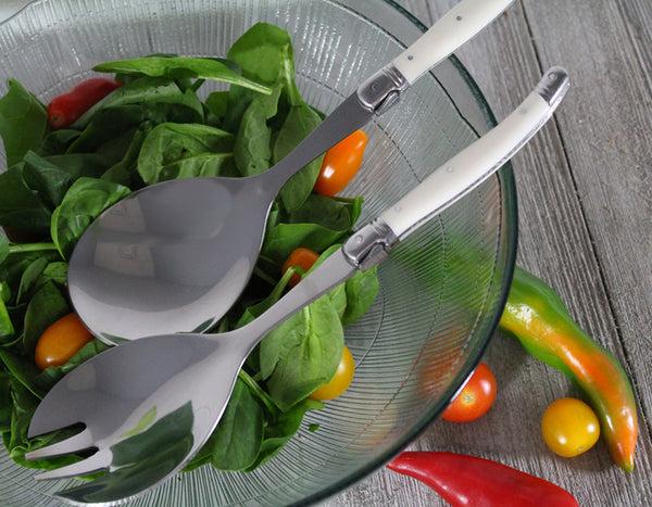 French Home French Home Recycled Glass Birch Salad Bowl And Laguiole Servers With Faux Ivory Handles