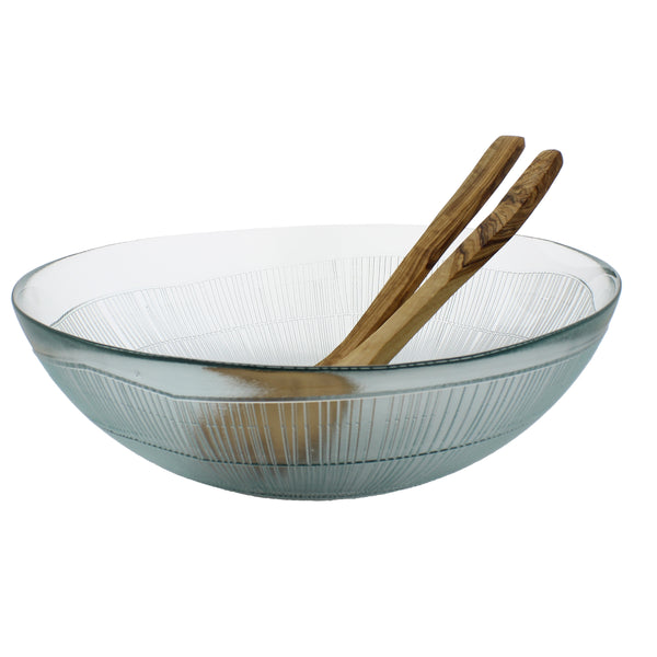 french home French Home Recycled Glass Birch Salad Bowl and Olive Wood Servers Clear