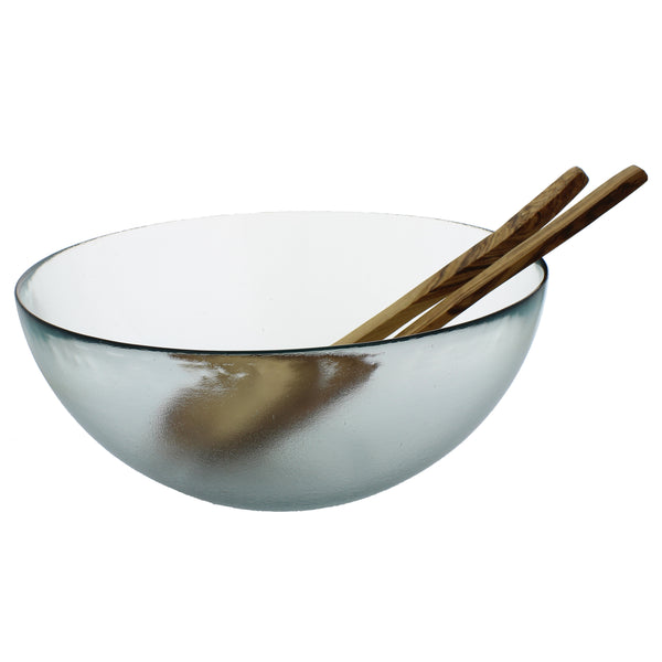french home French Home Recycled Glass Urban Salad Bowl and Olive Wood Servers Clear