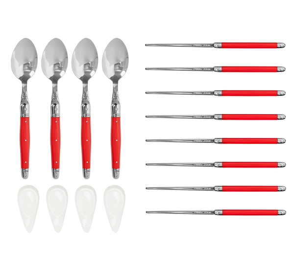 French Home French Home Red Chopsticks Laguiole Spoons And Ceramic Rests Set Of 4 Pairs