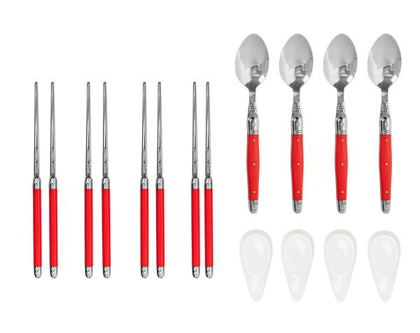 french home French Home Red Chopsticks Laguiole Spoons and Ceramic Rests Set of 4 Pairs