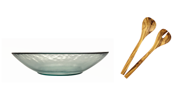 French Home French Home Vintage Recycled Glass Multi-Purpose Serving Bowl & Olive Wood Servers