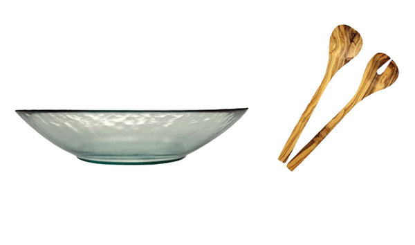french home French Home Vintage Recycled Glass Multi-Purpose Serving Bowl & Olive Wood Servers