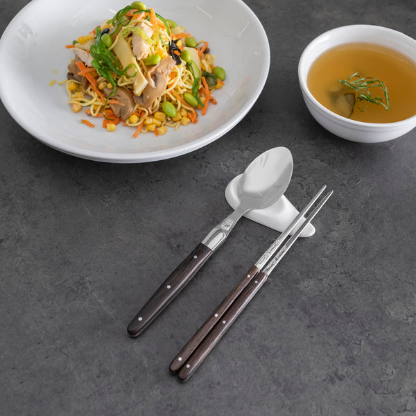 French Home French Home Wenge Wood Chopsticks Laguiole Spoons And Ceramic Rests Set Of 2 Pairs