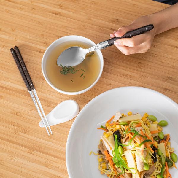 French Home French Home Wenge Wood Chopsticks Laguiole Spoons And Ceramic Rests Set Of 2 Pairs