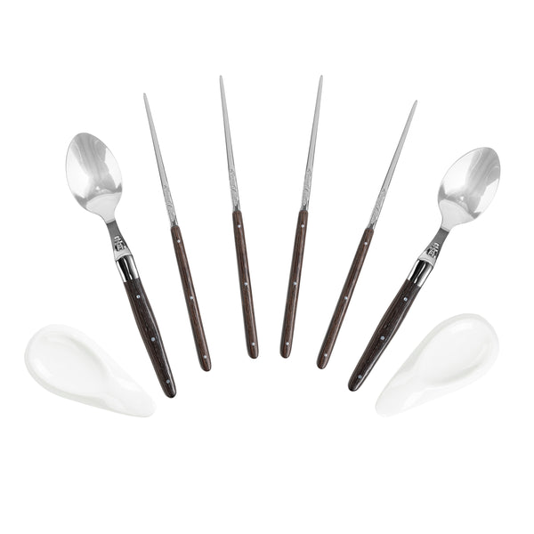 French Home French Home Wenge Wood Chopsticks Laguiole Spoons And Ceramic Rests Set Of 2 Pairs